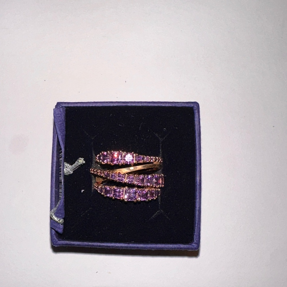 Rose Gold-Tone Purple Crystal Triple Row Wrap Ring - Women Jewelry